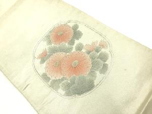 アンティーク　相良刺繍銀駒刺繍　菊模様袋帯（材料）